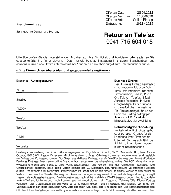 ACHTUNG: Alle Jahre wieder - Brancheneintrag